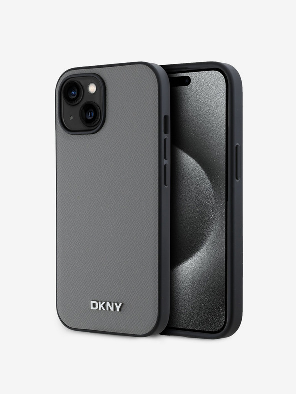 DKNY PU Leather Silver Metal Logo Magsafe Back Cover za iPhone 13 Grey DKNY