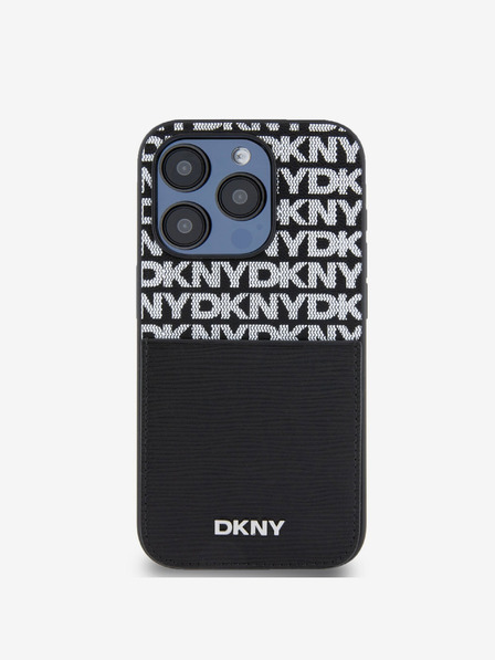 DKNY PU Usnje z vzorcem ponavljajočega se žepa za kartice za iPhone 14 Pro Max Black DKNY