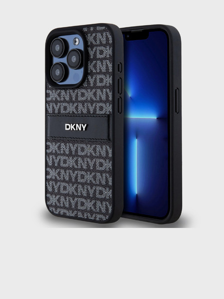 DKNY PU Leather Repeat Pattern Tonal Stripe Back Cover za iPhone 15 Pro Max Black DKNY