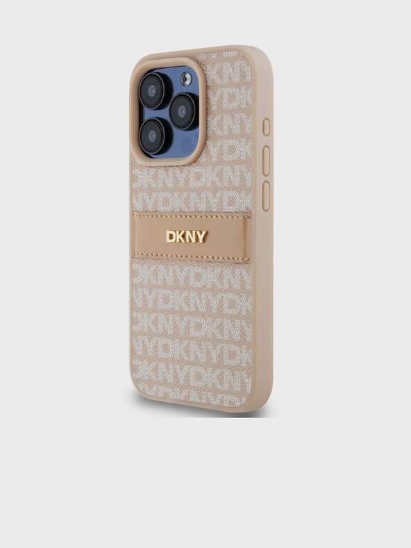 DKNY PU Leather Repeat Pattern Tonal Stripe Back Cover za iPhone 14 Pro Max Pink DKNY