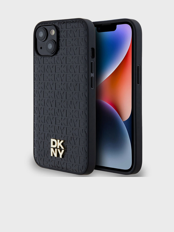 DKNY PU Leather Repeat Pattern Stack Logo Magsafe Back Cover za iPhone 15 Black DKNY