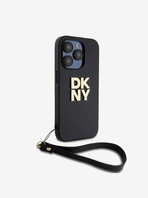 DKNY PU Leather Stack Logo Wrist Strap Back Cover za iPhone 15 Pro Black DKNY