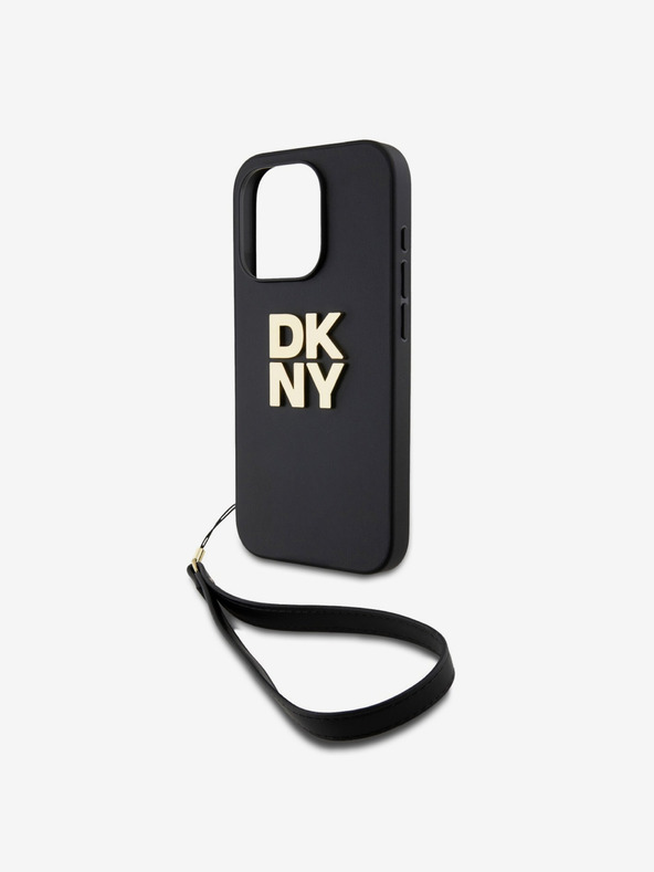 DKNY PU Leather Stack Logo Wrist Strap Back Cover za iPhone 15 Pro Black DKNY