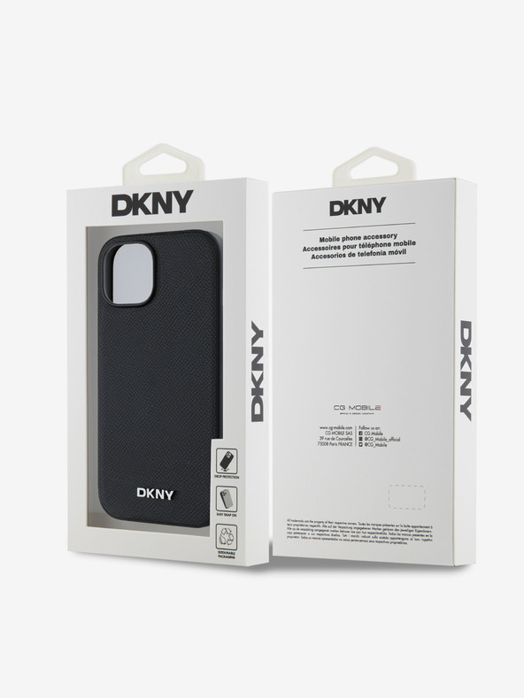 DKNY PU Usnje Silver Metal Logo Magsafe Back Cover za iPhone 13 Black DKNY