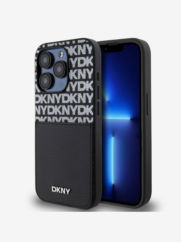 DKNY PU Leather Repeat Pattern Card Pocket Back Cover za iPhone 15 Pro Max Black DKNY