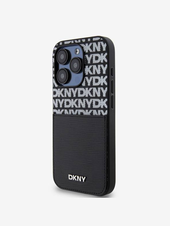 DKNY PU Leather Repeat Pattern Card Pocket Back Cover za iPhone 15 Pro Max Black DKNY