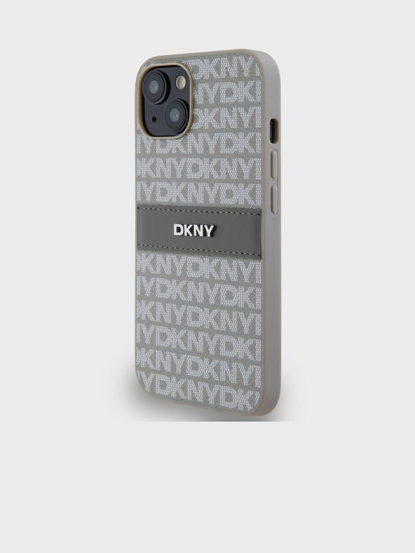 DKNY PU Leather Repeat Pattern Tonal Stripe Back Cover za iPhone 14 Beige DKNY