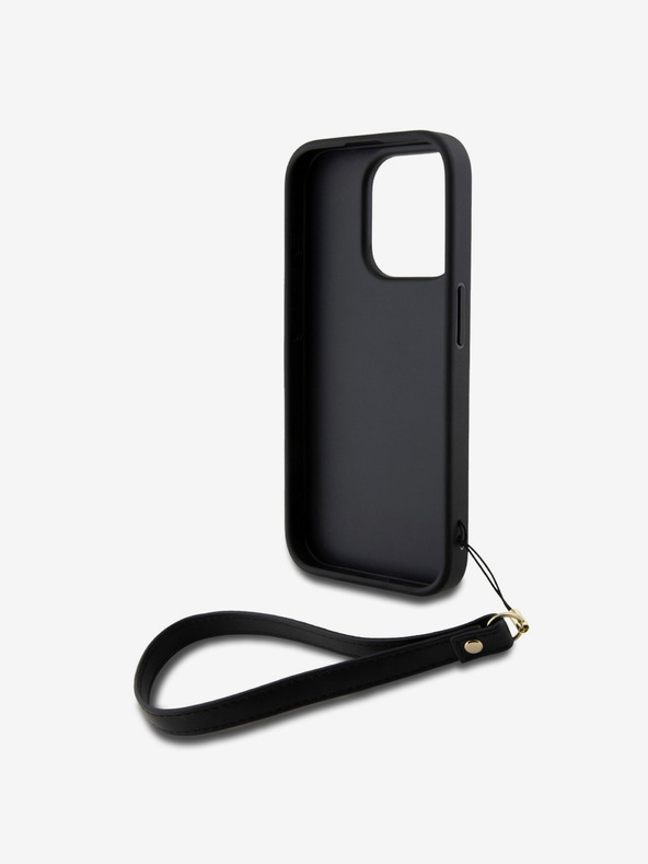DKNY PU Leather Stack Logo Wrist Strap Back Cover za iPhone 14 Pro Max Black DKNY