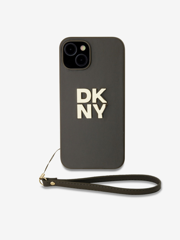 DKNY PU Leather Stack Logo Wrist Strap Back Cover za iPhone 14 Brown DKNY