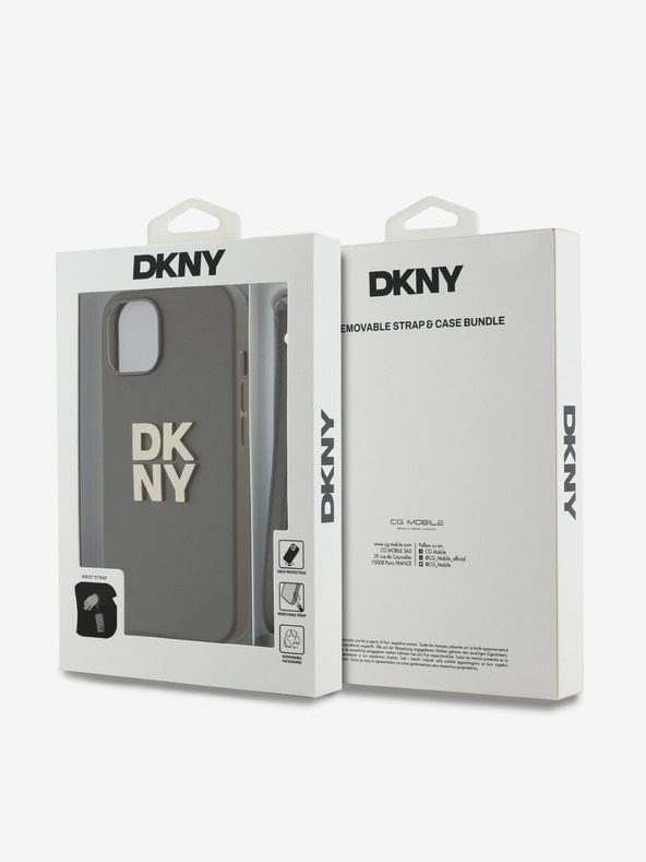 DKNY PU Leather Stack Logo Wrist Strap Back Cover za iPhone 14 Brown DKNY