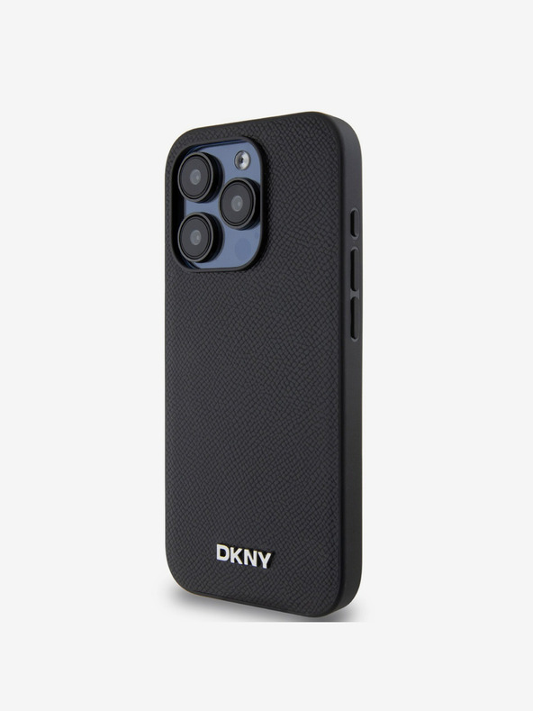 DKNY PU Leather Silver Metal Logo Magsafe Back Cover za iPhone 15 Pro Max Black DKNY