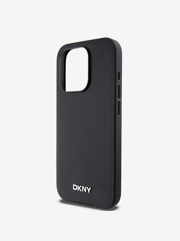 DKNY PU Leather Silver Metal Logo Magsafe Back Cover za iPhone 15 Pro Max Black DKNY