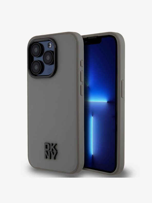 DKNY PU Usnje Stack Logo Magsafe hrbtni ovitek za iPhone 15 Pro Max Grey DKNY