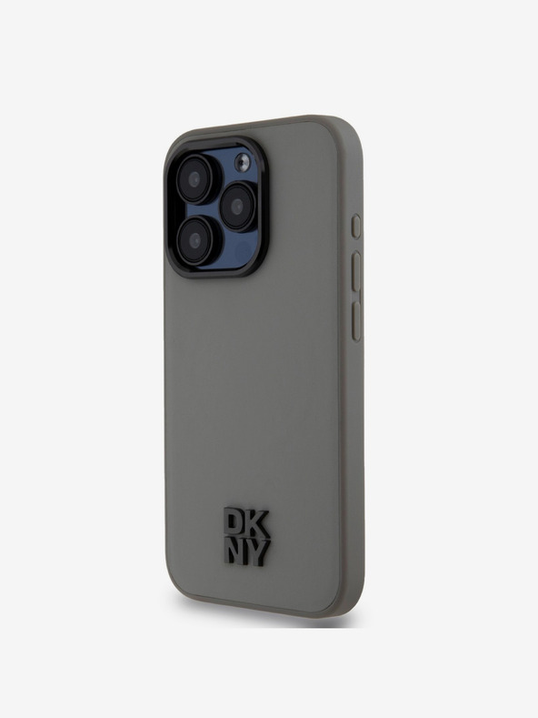 DKNY PU Usnje Stack Logo Magsafe hrbtni ovitek za iPhone 15 Pro Max Grey DKNY