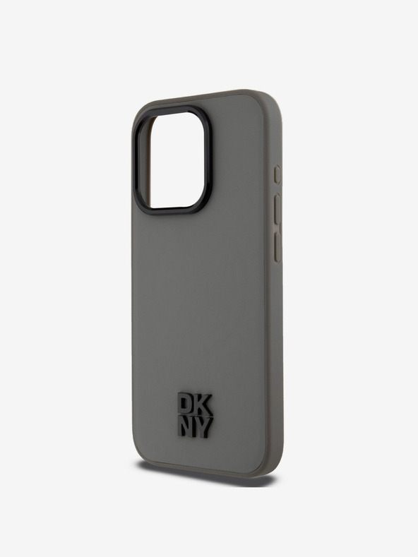 DKNY PU Usnje Stack Logo Magsafe hrbtni ovitek za iPhone 15 Pro Max Grey DKNY