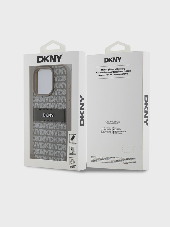 DKNY PU Leather Repeat Pattern Tonal Stripe Back Cover za iPhone 14 Pro Beige DKNY
