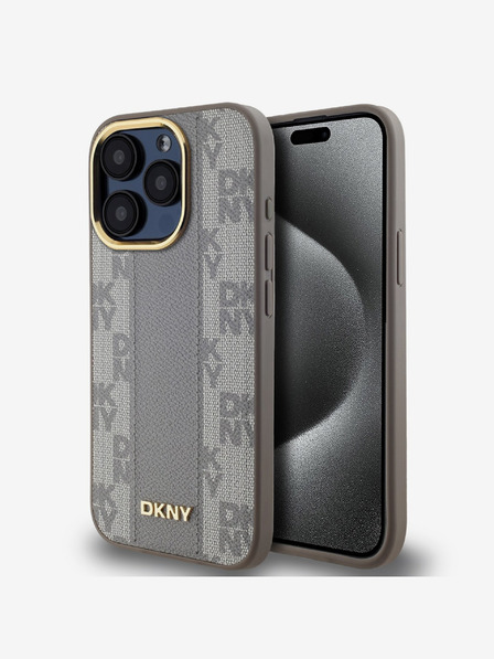 DKNY PU Usnje Checkered Pattern Magsafe Back Cover za iPhone 15 Pro Beige DKNY