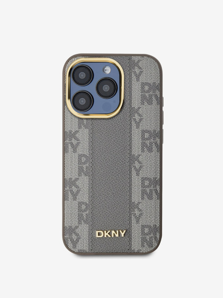 DKNY PU Usnje Checkered Pattern Magsafe Back Cover za iPhone 15 Pro Beige DKNY