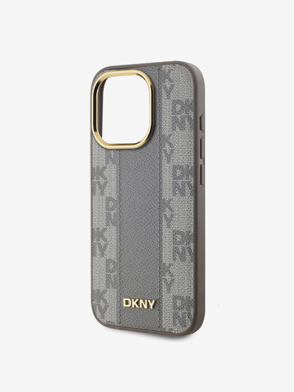 DKNY PU Usnje Checkered Pattern Magsafe Back Cover za iPhone 15 Pro Beige DKNY