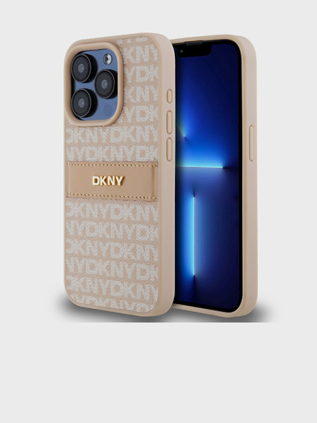 DKNY PU Leather Repeat Pattern Tonal Stripe Back Cover za iPhone 14 Pro Pink DKNY
