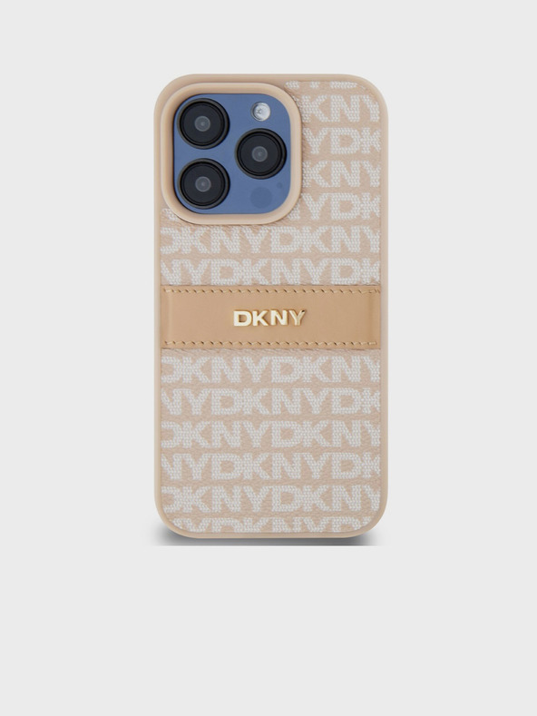 DKNY PU Leather Repeat Pattern Tonal Stripe Back Cover za iPhone 14 Pro Pink DKNY