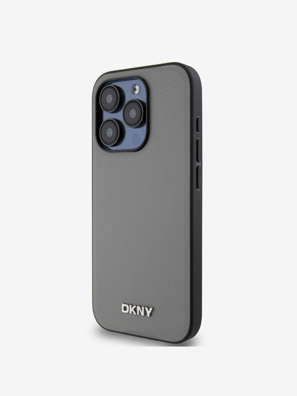 DKNY PU Leather Silver Metal Logo Magsafe Back Cover za iPhone 15 Pro Max Grey DKNY