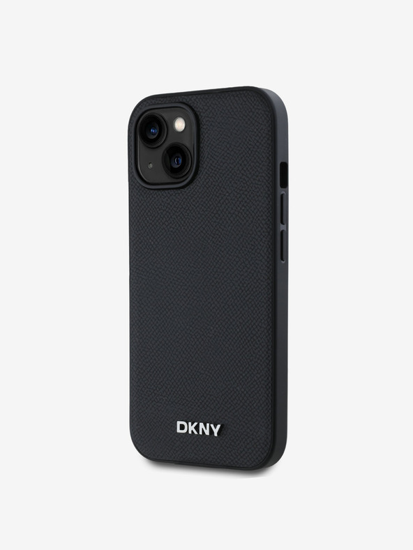 DKNY PU Usnje Silver Metal Logo Magsafe Back Cover za iPhone 14 Black DKNY