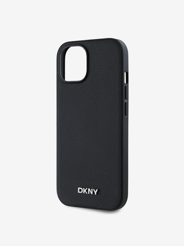 DKNY PU Usnje Silver Metal Logo Magsafe Back Cover za iPhone 14 Black DKNY