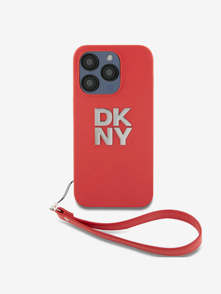 DKNY PU Leather Stack Logo Wrist Strap Back Cover za iPhone 14 Pro Red DKNY