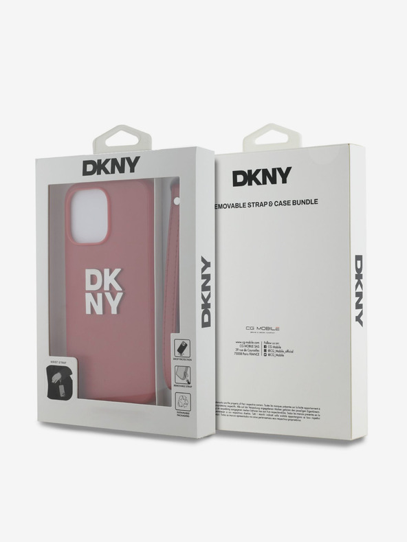 DKNY PU Leather Stack Logo Wrist Strap Back Cover za iPhone 14 Pro Red DKNY