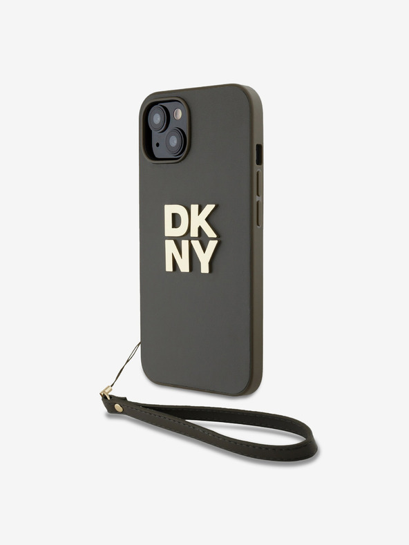 DKNY PU Leather Stack Logo Wrist Strap Back Cover za iPhone 13 Brown DKNY