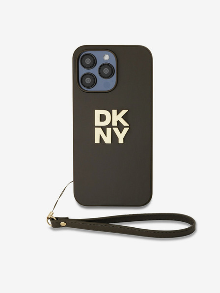 DKNY PU Leather Stack Logo Wrist Strap Back Cover za iPhone 14 Pro Max Brown DKNY