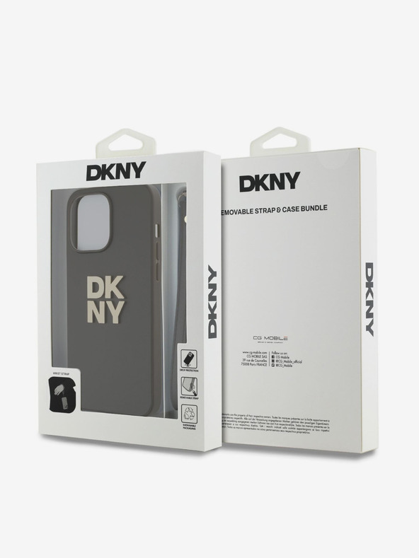 DKNY PU Leather Stack Logo Wrist Strap Back Cover za iPhone 14 Pro Max Brown DKNY
