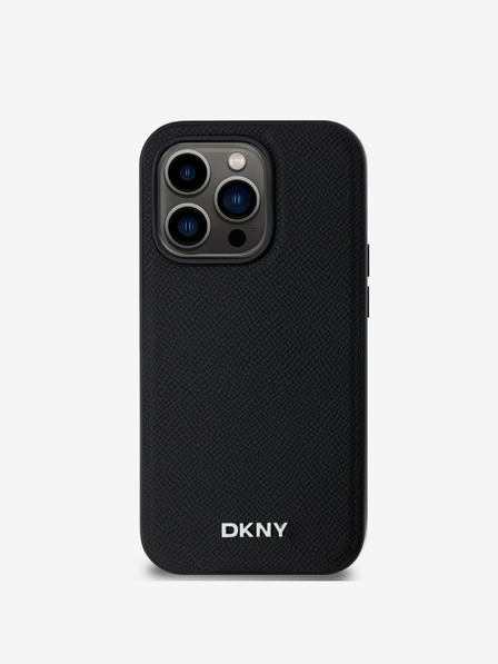 DKNY PU Usnje Silver Metal Logo Magsafe hrbtni ovitek za iPhone 14 Pro Black DKNY