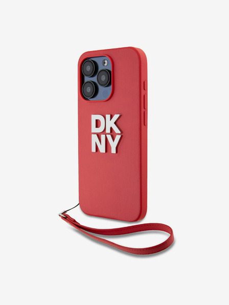 DKNY PU Leather Stack Logo Wrist Strap Back Cover za iPhone 15 Pro Max Red DKNY