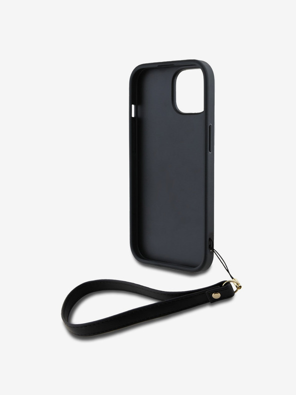 DKNY PU Leather Stack Logo Wrist Strap Back Cover za iPhone 13 Black DKNY