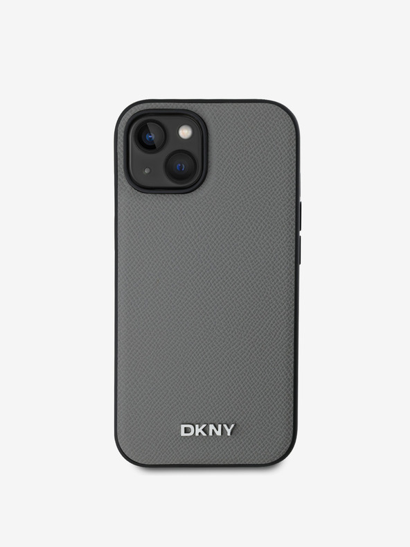 DKNY PU Leather Silver Metal Logo Magsafe Back Cover za iPhone 14 Grey DKNY