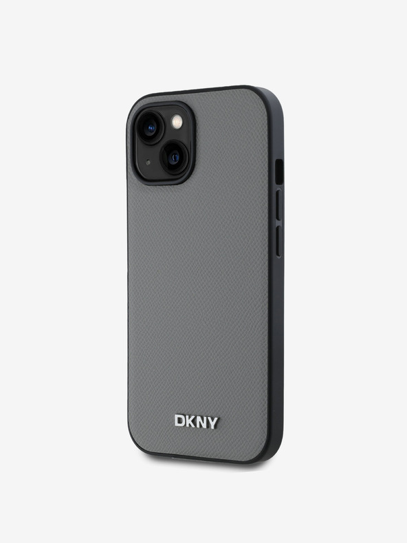 DKNY PU Leather Silver Metal Logo Magsafe Back Cover za iPhone 14 Grey DKNY