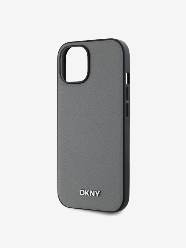 DKNY PU Leather Silver Metal Logo Magsafe Back Cover za iPhone 14 Grey DKNY