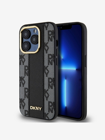 DKNY PU Usnje Checkered Pattern Magsafe Back Cover za iPhone 15 Pro Max Black DKNY