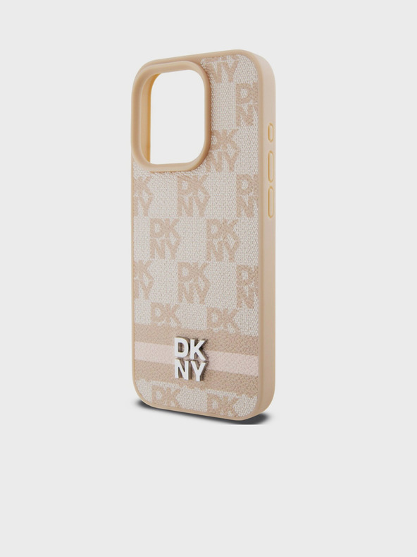 DKNY PU Usnje Checkered Pattern and Stripe Back Cover za iPhone 14 Pro Pink DKNY
