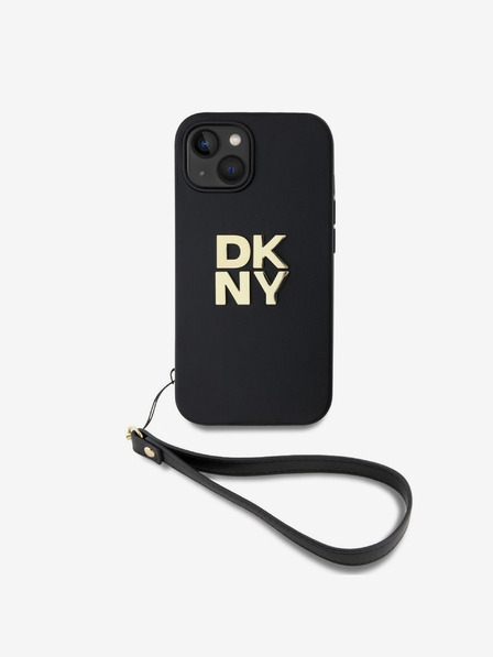 DKNY PU Leather Stack Logo Wrist Strap Back Cover za iPhone 14 Black DKNY