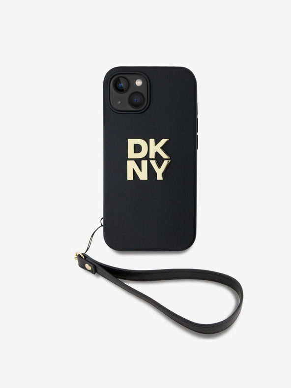 DKNY PU Leather Stack Logo Wrist Strap Back Cover za iPhone 14 Black DKNY