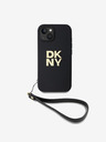 DKNY PU Leather Stack Logo Wrist Strap Back Cover za iPhone 14 Black DKNY
