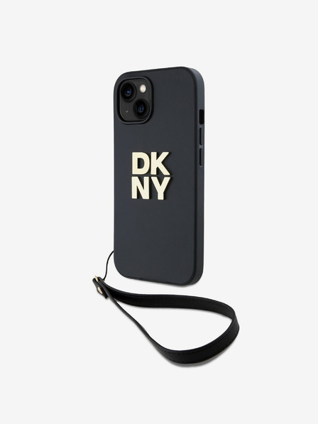 DKNY PU Leather Stack Logo Wrist Strap Back Cover za iPhone 14 Black DKNY