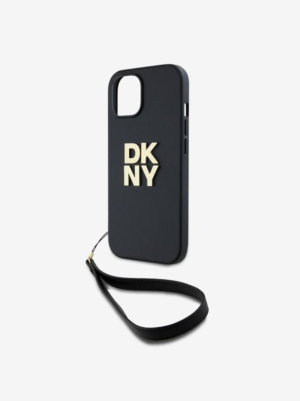 DKNY PU Leather Stack Logo Wrist Strap Back Cover za iPhone 14 Black DKNY