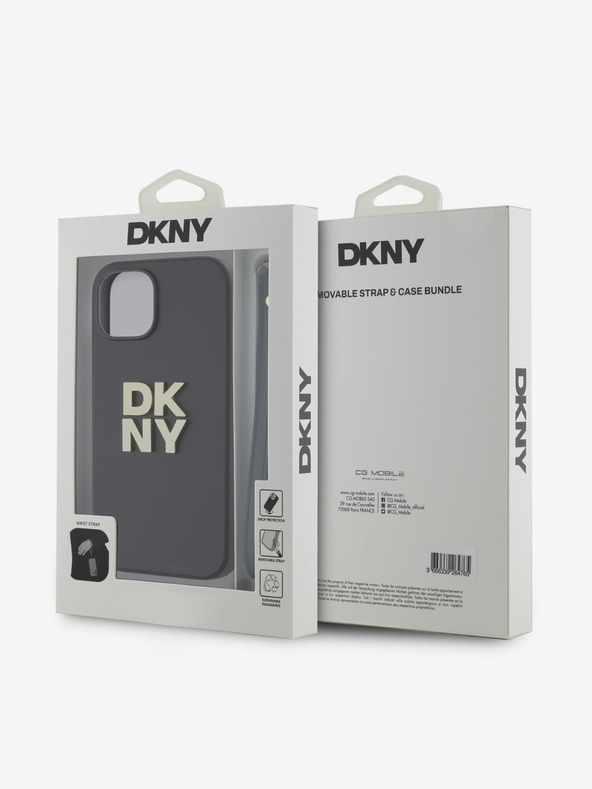 DKNY PU Leather Stack Logo Wrist Strap Back Cover za iPhone 14 Black DKNY