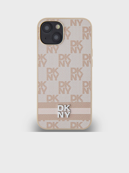 DKNY PU Usnje s kvačkanim vzorcem in črto na hrbtni strani za iPhone 15 Pink DKNY