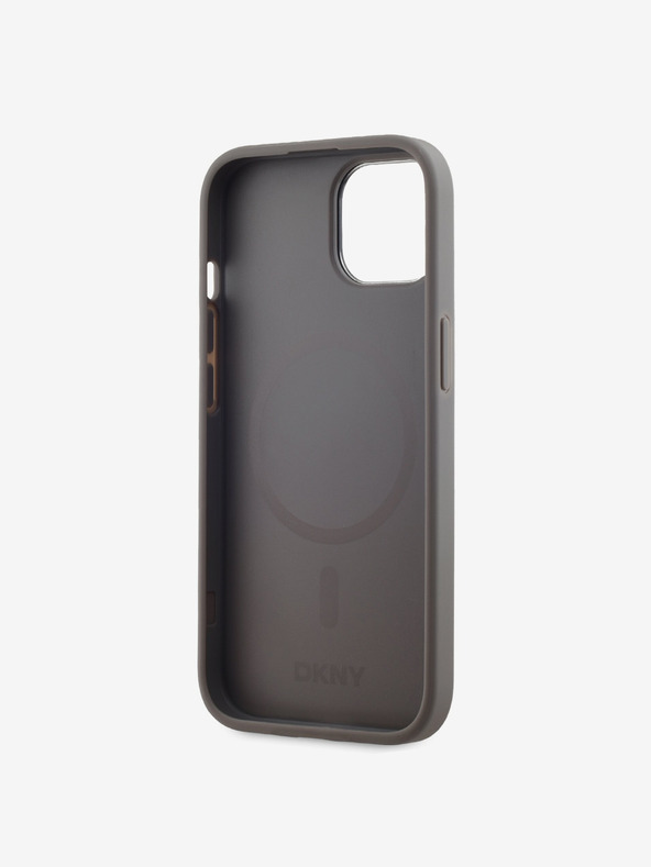 DKNY PU usnje Stack Logo Magsafe hrbtni ovitek za iPhone 15 Grey DKNY