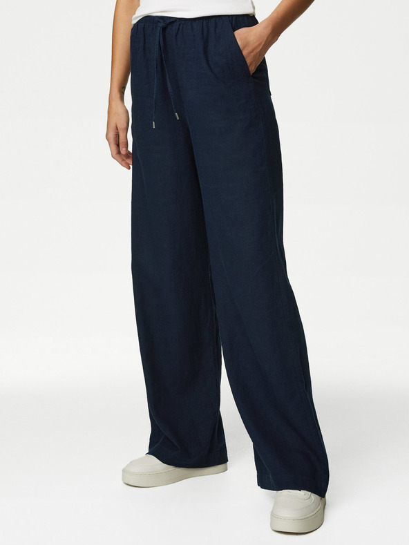 Marks & Spencer Marks & Spencer Temno modre ženske široke hlače s platnom